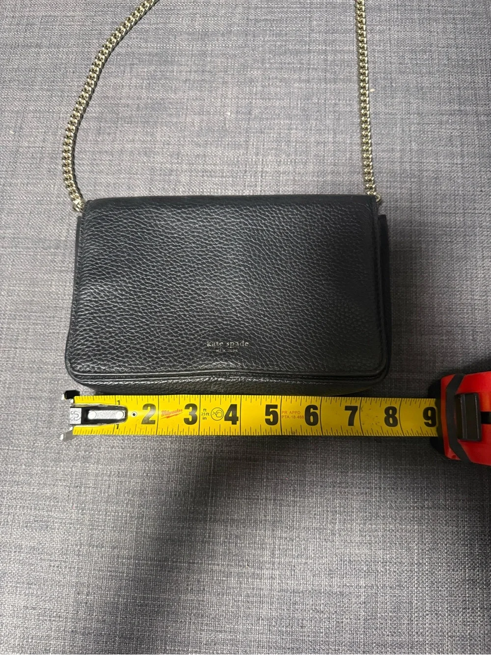Kate Space Black Leather Crossbody Wallet with Chain Strap